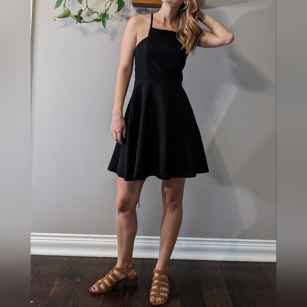 Skater style black square neck dress